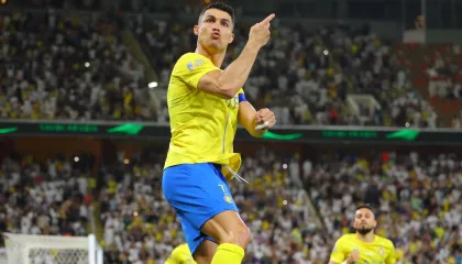Cristiano Ronaldo comemora o 50º gol que marcou com a camisa do Al-Nassr Reprodução/Twitter Al-Nassr