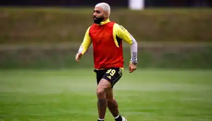 Gabigol durante treinamento nesta semana no Ninho do Urubu (Marcelo Cortes /CRF)